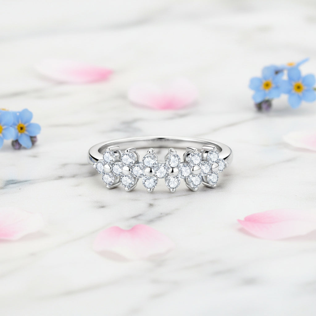 Four Leaf Clover Micro 0.6 Carat Moissanite Diamond Ring set in 18K Gold Plated 925 Silver (GRA)