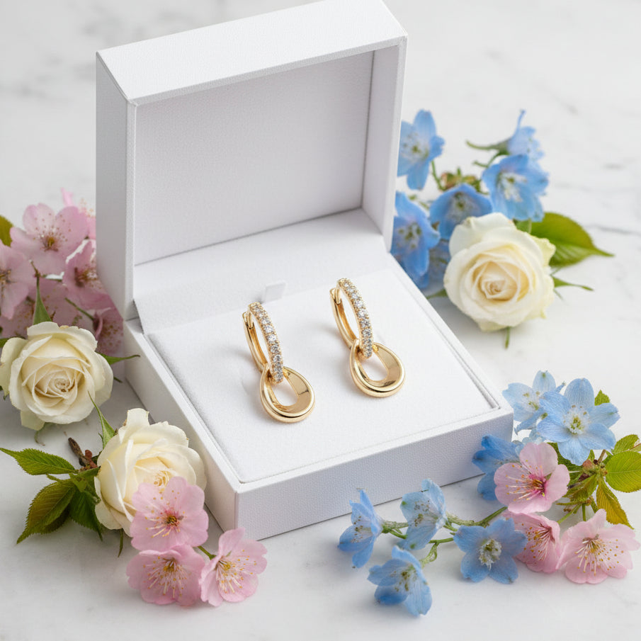 Italian Waterdrop Design Micro Inlaid Moissanite Diamond Earrings set in 18K Gold Plated 925 Silver