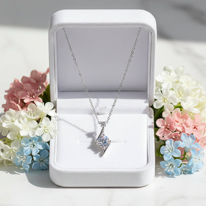 Lightning Strike Design 1 Carat Moissanite Necklace set in Platinum plated 925 Silver (GRA) Capella Jewellery