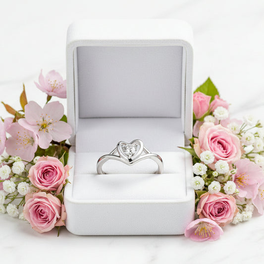 European Romantic Heart 0.3 Carat Moissanite Ring set in 18K White Gold Plated 925 Silver (GRA)