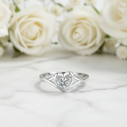 European Romantic Heart 0.3 Carat Moissanite Ring set in 18K White Gold Plated 925 Silver (GRA) Capella Jewellery
