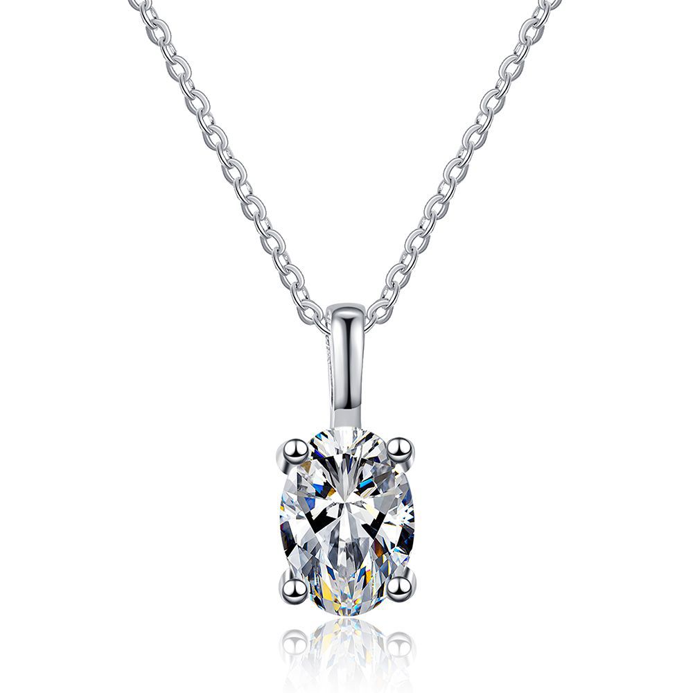 Oval Four Claw Design 1 Carat Moissanite Diamond Pendant set in 925 Sterling Silver  (GRA)