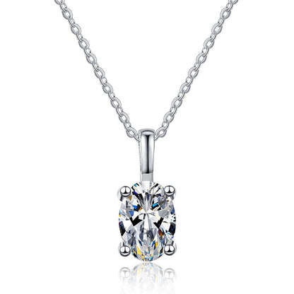 Italian Oval Four-Claw Design 1 Carat Moissanite Pendant set in Platinum Plated 925 Silver (GRA) Capella Jewellery