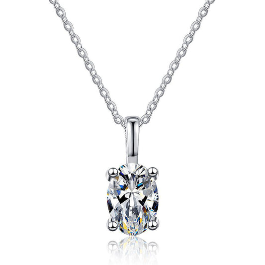 Italian Oval Four-Claw Design 1 Carat Moissanite Diamond Pendant set in Platinum Plated 925 Silver (GRA)