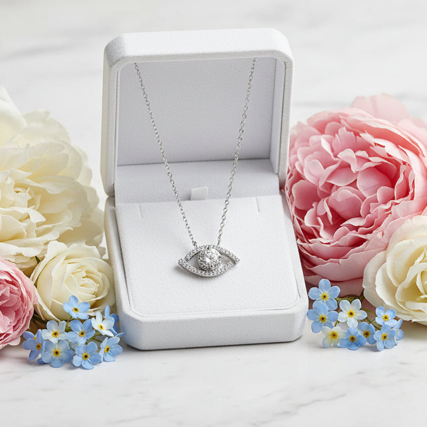 Sparkling Eye Design 0.5 Carat Moissanite Diamond Pendant in 925 Silver Necklace (GRA)