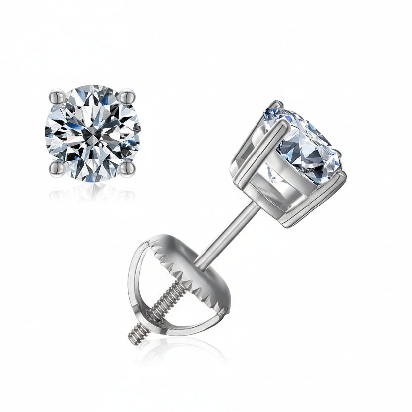 European Four Claw 2 Carat Moissanite Diamond Earrings set in 925 Sterling Silver (GRA)