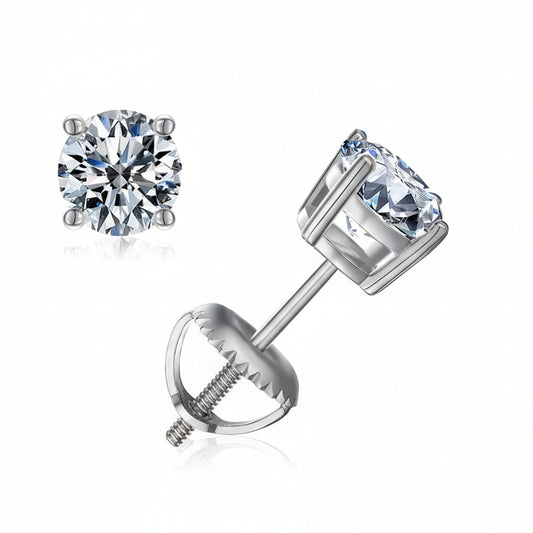 European Four-Claw 2 Carat Moissanite Diamond Earrings set in 18K White Gold Plated 925 Silver (GRA)