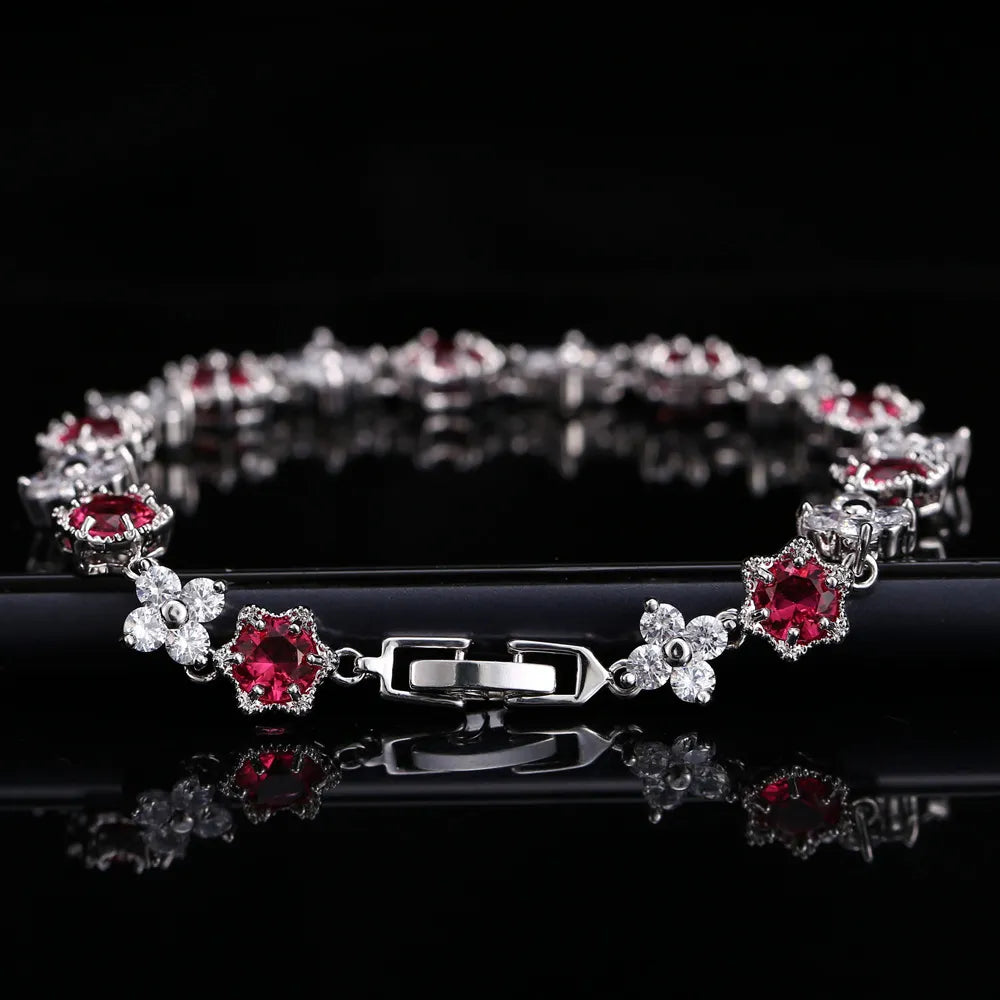 European Stars and Flowers Inlaid Natural Zircon Gemstone Bracelet set in Platinum Plating Capella Jewellery