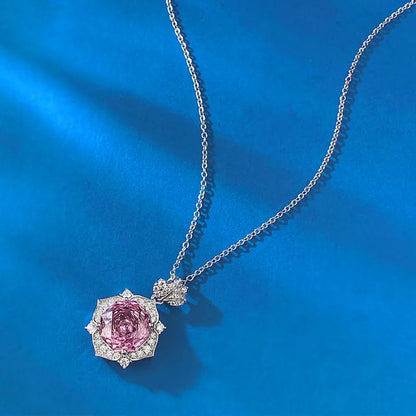 Violet Rose Pendant 5 Carat Large Natural Zircon Necklace set in 18K White Gold Plated 925 Silver Capella Reya pic 7