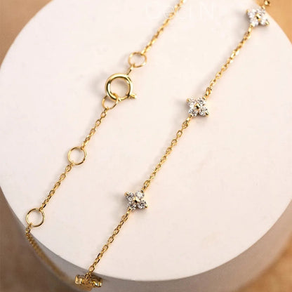 Four Leaf Clover Natural Zircon Gemstone Bracelet set in 18K Gold Plated 925 Sterling Silver Capella Jewellery