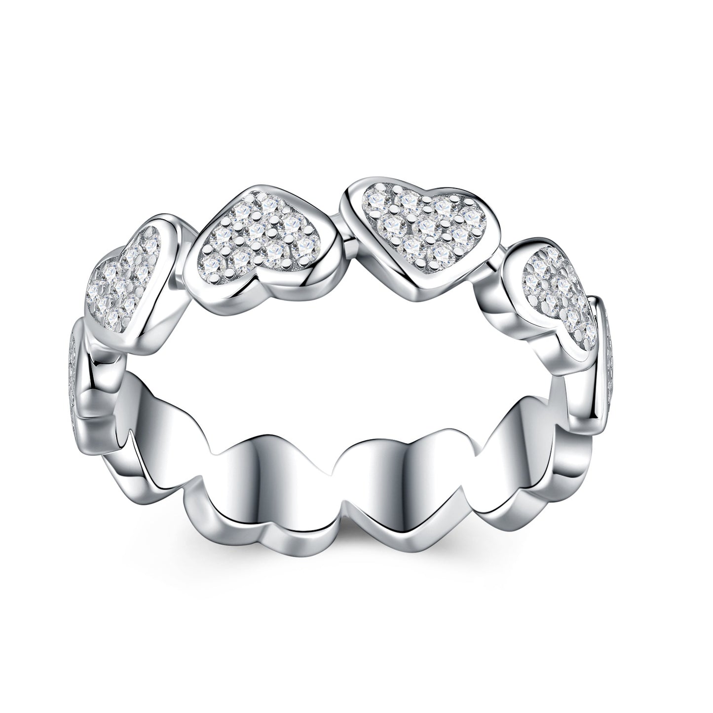 European Elegant Hearts Pavé Micro 90 Moissanite Ring 18K White Gold Plated 925 Silver (GRA) Capella Jewellery