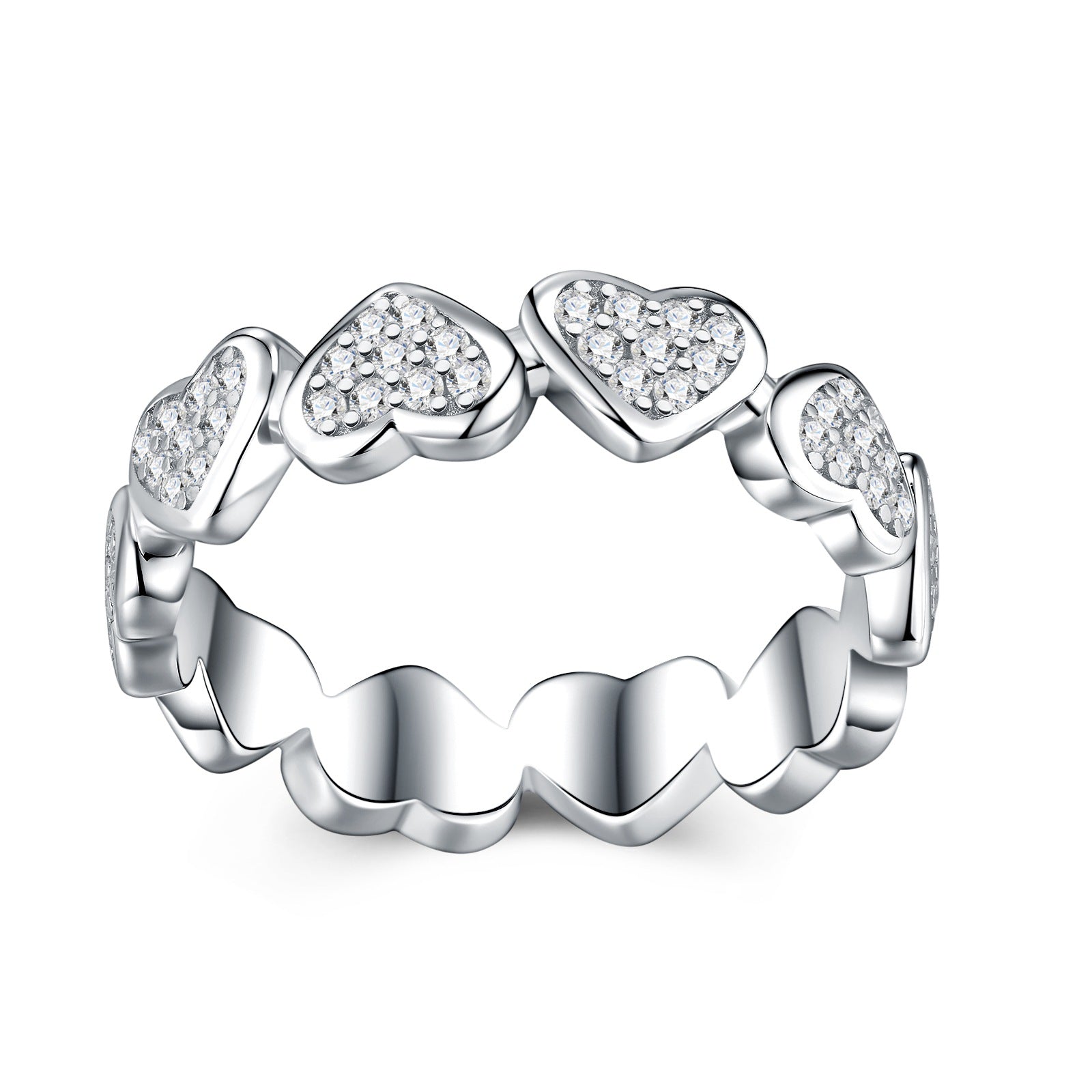 European Pavé Hearts Micro 90 Moissanite Diamond Ring 18K White Gold Plated 925 Silver (GRA)
