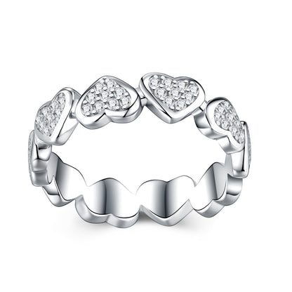European Elegant Hearts Pavé Micro 90 Moissanite Ring 18K White Gold Plated 925 Silver (GRA) Capella Jewellery