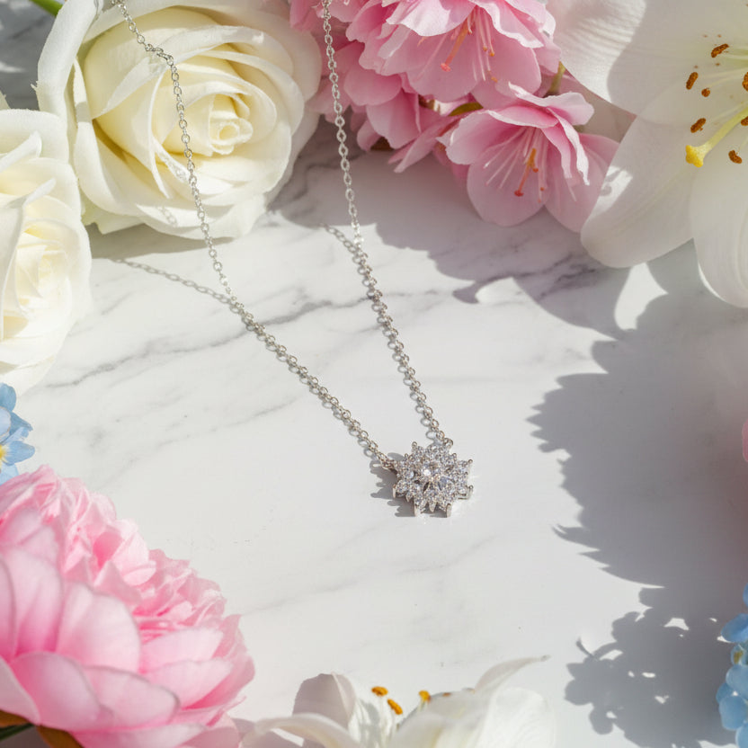 Snowflake 0.3 Carat Moissanite Diamond Necklace set in 18K White Gold Plated 925 Silver