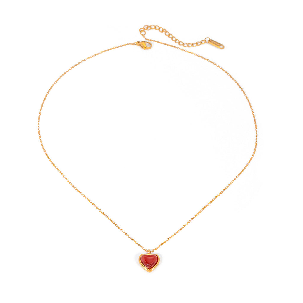 18K Gold Inlaid Red Agate Love Pendant Necklace