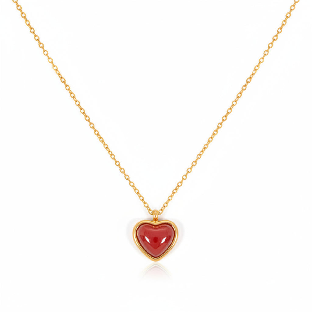 Italian Vintage Red Heart Natural Crystal Love Pendant Necklace set in 18K Gold Plating Capella Jewellery