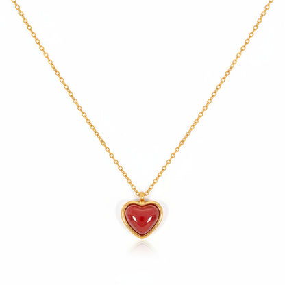 Italian Vintage Red Heart Natural Crystal Love Pendant Necklace set in 18K Gold Plating Capella Jewellery
