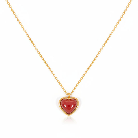 Italian Vintage Red Heart Natural Crystal Love Pendant Necklace set in 18K Gold Plating