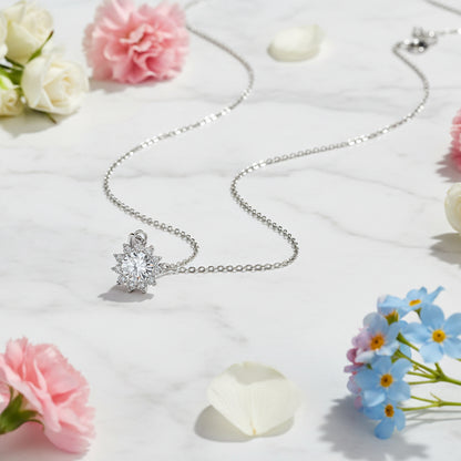 Summer Sunflower 2 Carat Moissanite Pendant set in 18K White Gold Plated 925 Silver (GRA) Capella Jewellery