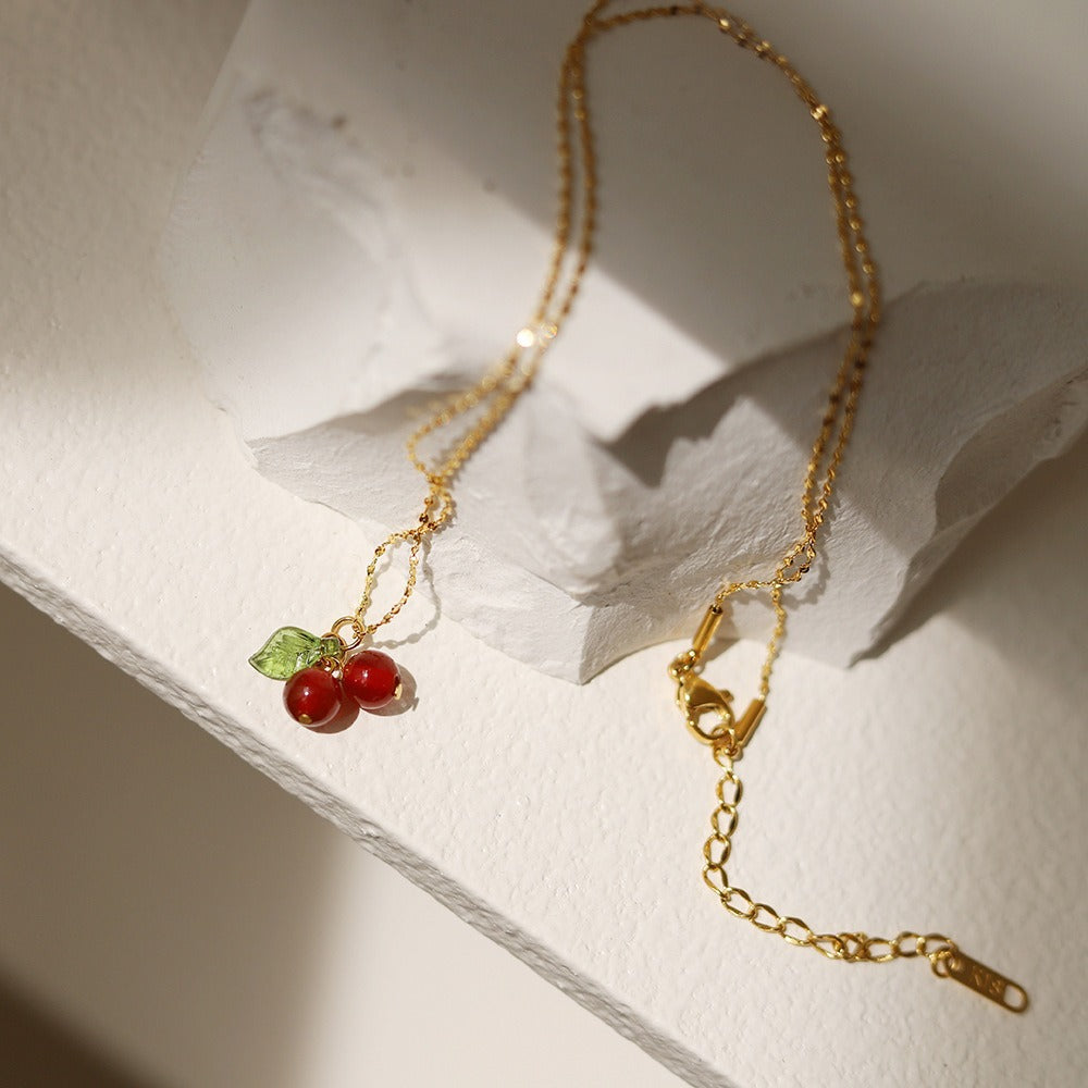 18K Gold Plated Cherry and Silver Blueberry Necklace