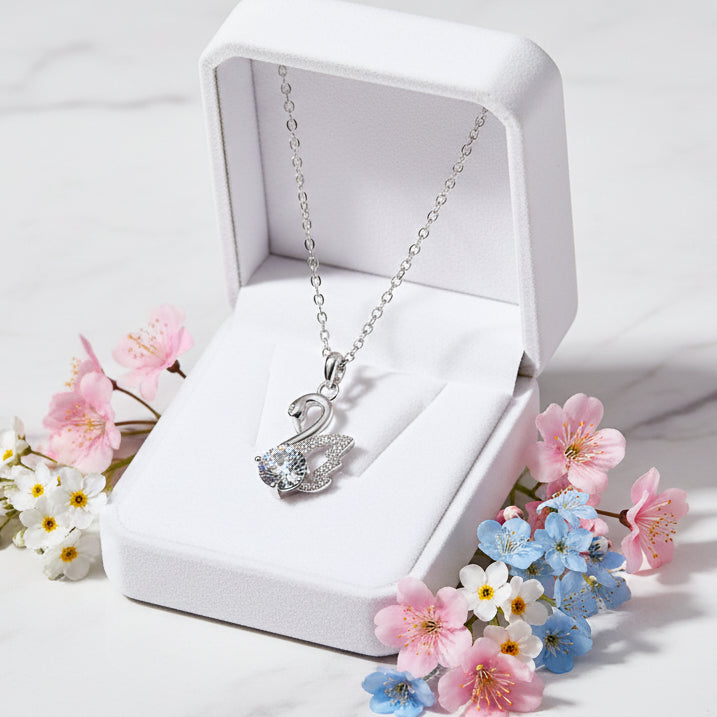 Elegant Swan 1 Carat Moissanite Diamond Necklace set in 18K Gold Plated 925 Silver (GRA)