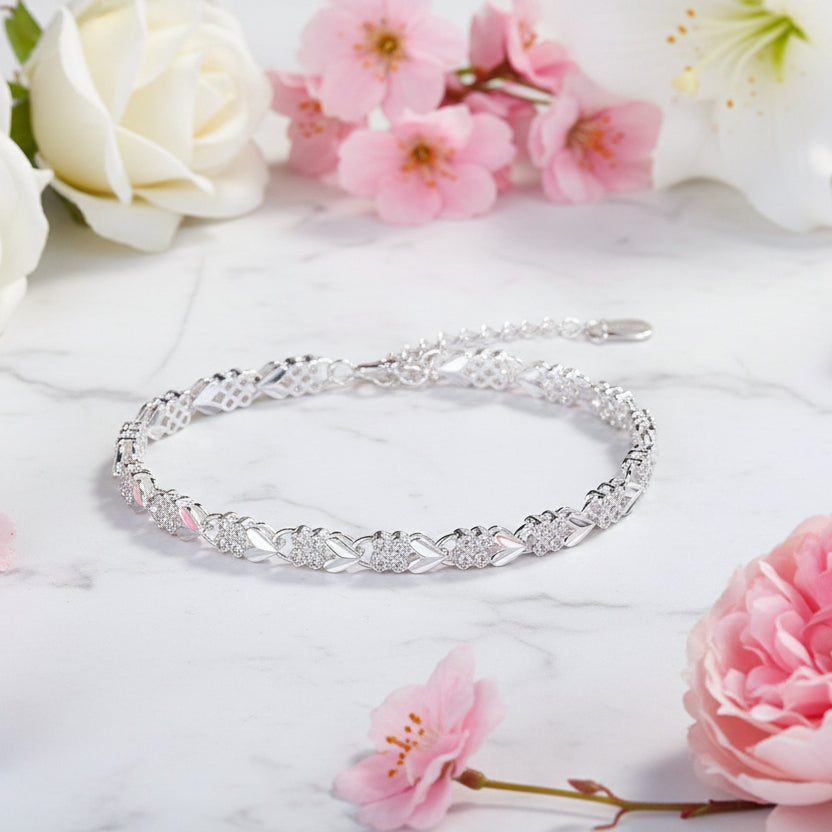Four Leaf Clover Natural Zircon Gemstone Bracelet set in 925 Sterling Silver