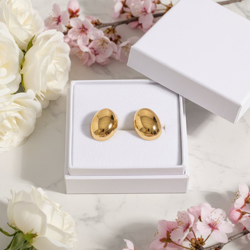 Ellipse Italian Inspired Organic Round Shape Design Stud Earrings set in 18K Gold Plating Capella Jewellery
