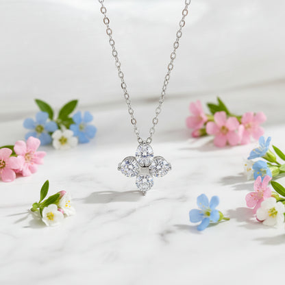 Four-Leaf Clover 2 Carat Moissanite Necklace set in 18K White Gold Plated 925 Silver (GRA) Capella Jewellery