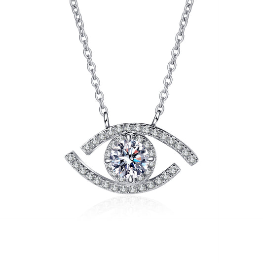 Sparkling Eye Design 0.5 Carat Moissanite Diamond Pendant set in Platinum Plated 925 Silver (GRA)