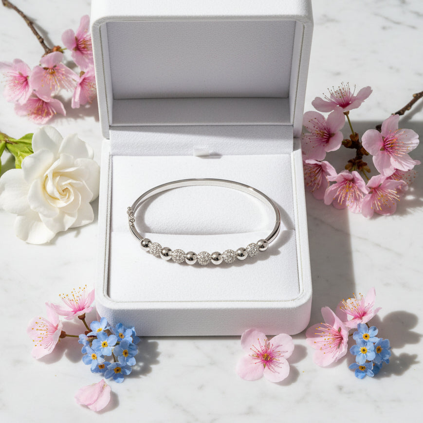 Eleven Ball Micro Pavé Inlaid Natural Zircon Gemstone Bracelet set in 925 Sterling Silver