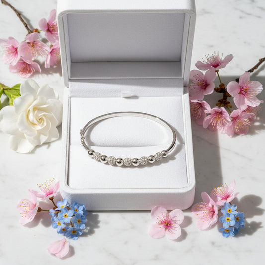 Eleven Ball Pavé Inlaid Natural Zircon Gemstone Bracelet set in 18K White Gold Plated 925 Silver
