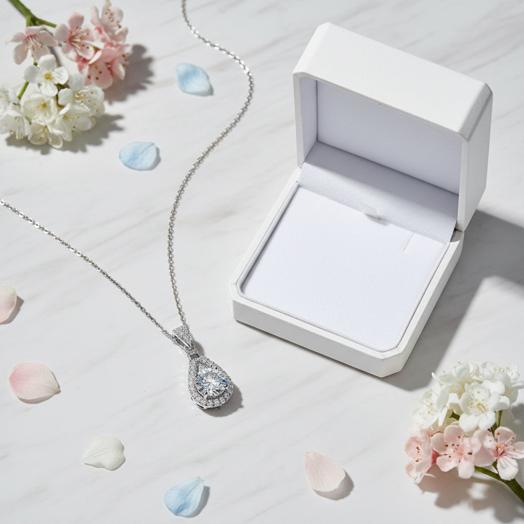 Italian Teardrop Design 2 Carat Moissanite Diamond Pendant set in 925 Sterling Silver (GRA)