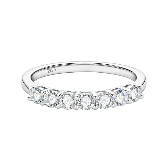European Seven Stars 0.7 Carat Moissanite Diamond Ring in 18K White Gold Plated 925 Silver (GRA)