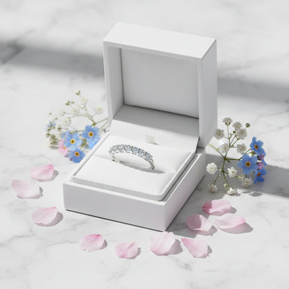 European Seven Stars 0.7 Carat Moissanite Ring in 18K White Gold Plated 925 Silver (GRA) Capella Jewellery