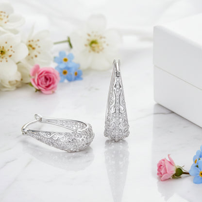 Vintage British Inspired Floral Earrings Design set in 18K White Gold Plated 925 Sterling Silver Capella Jewellery