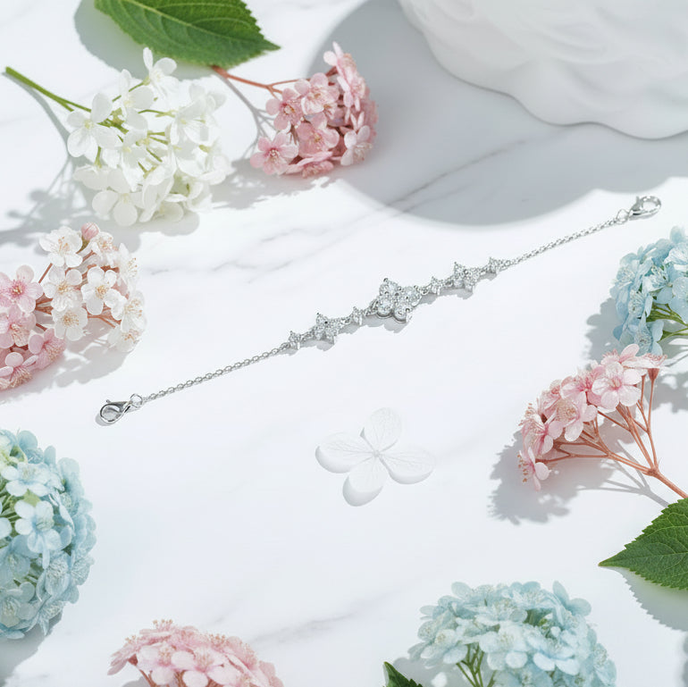 Chinese Fairy Tale Floral Inspired Natural Zircon Bracelet set in 925 Sterling Silver