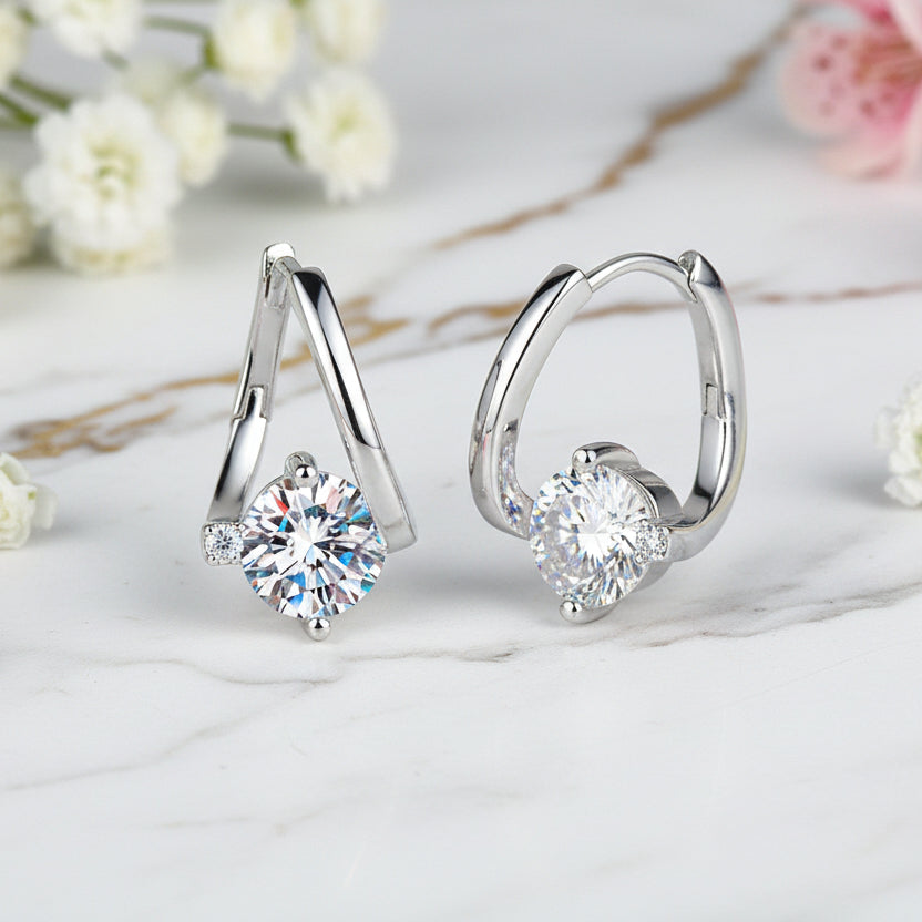 European Modern Design 2 Carat Moissanite Diamond Earrings set in 925 Silver (GRA)
