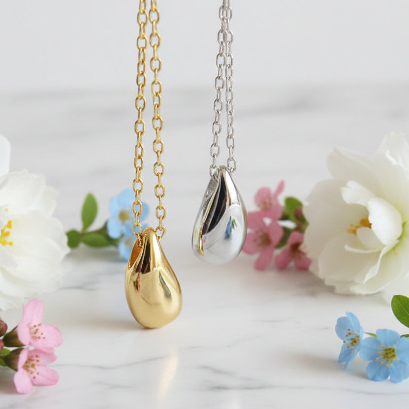 Simple Pear Drop French Design Pendant set in 18K Gold Plated 925 Sterling Silver Necklace