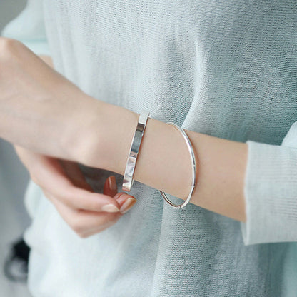 European Vintage Pure Silver Wide Face Bangle set in 18K White Gold Plated 925 Sterling Silver Capella Jewellery