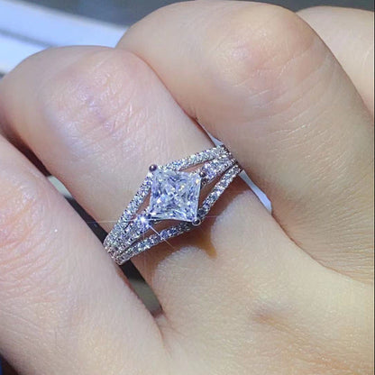 European Princess Square Cut Pavé-Set 1 Carat Moissanite Ring set in Platinum Plated 925 Silver (GRA) Capella Jewellery