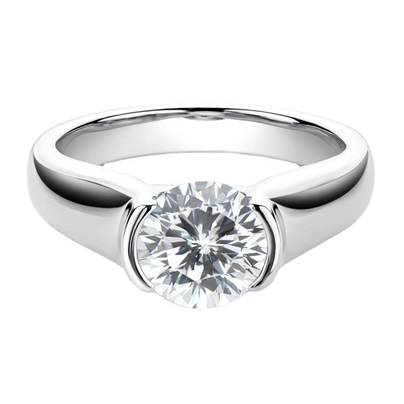 European Round Design 2 Carat Moissanite Diamond Ring set in 18K White Gold Plated 925 Silver (GRA)