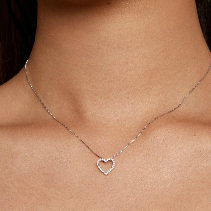 Classic French design Heart Micro Inlaid Moissanite Diamond Pendant set in 925 Sterling Silver