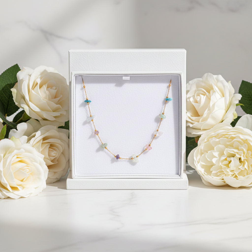 Natural Gravel Bracelet and Necklace set in 18K Gold Plating