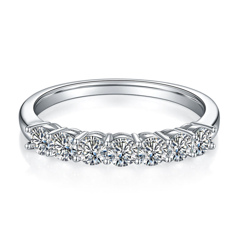 French Eternity Seven 0.7 Carat Moissanite Diamond Ring set in 18K White Gold Plated 925 Silver