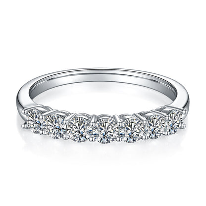 French Seven Stone Eternity Ring 0.7 Carat Moissanite set in 18K White Gold Plated 925 Silver Capella Jewellery