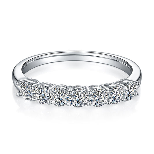 French Seven Stone Eternity Ring 0.7 Carat Moissanite Diamond set in 18K White Gold Plated 925 Silver