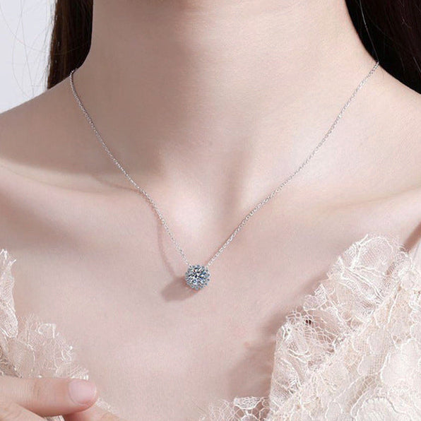Sunshine Halo Pendant 1 Carat Moissanite Diamond Necklace set in 925 Silver