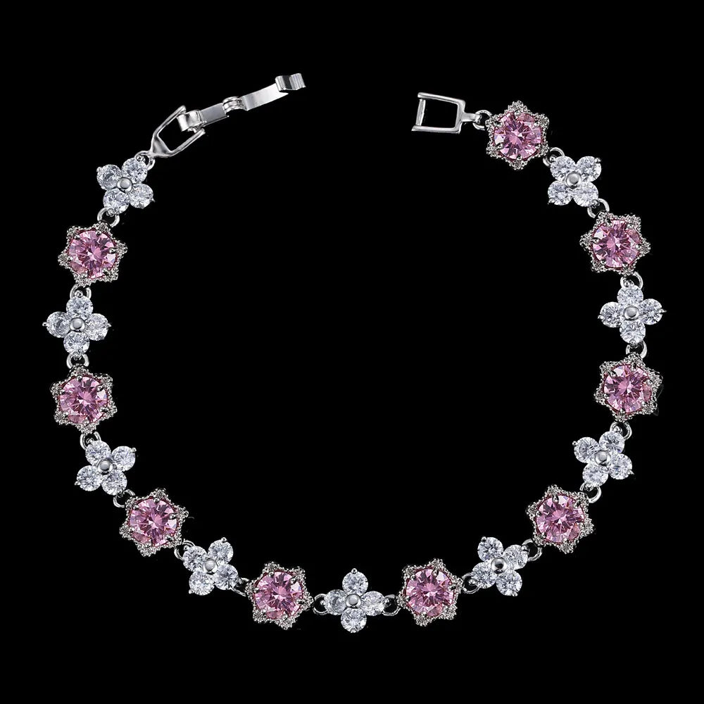European Stars and Flowers Inlaid Natural Zircon Gemstone Bracelet set in Platinum Plating Capella Jewellery