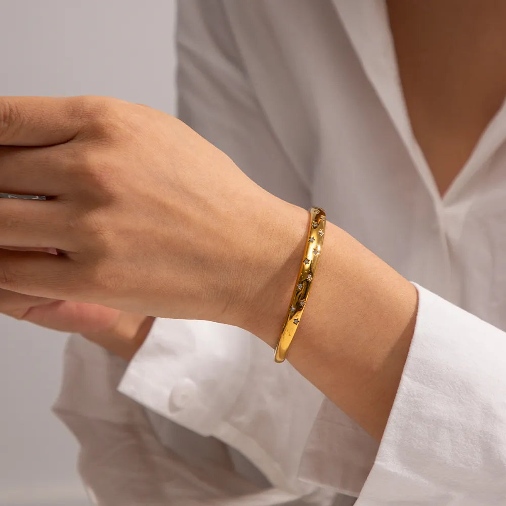 Italian Geometry Inspired Star Pattern Natural Zircon Gemstones Bracelet set in 18K Gold Plating Capella Jewellery