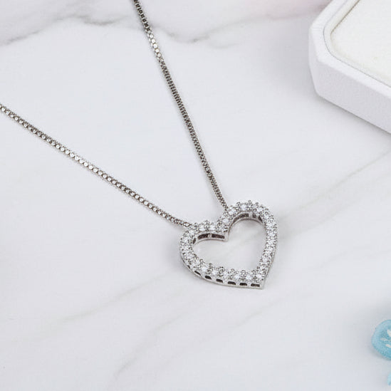 Classic French design Heart Micro Inlaid Moissanite Diamond Pendant set in 925 Sterling Silver